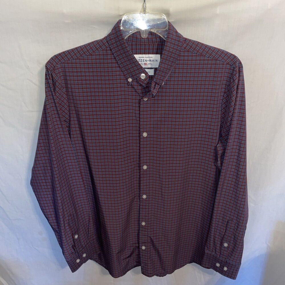 Mizzen & Main Polo Shirt Mens Size XL Trim Blue Red Plaid Business Formal City